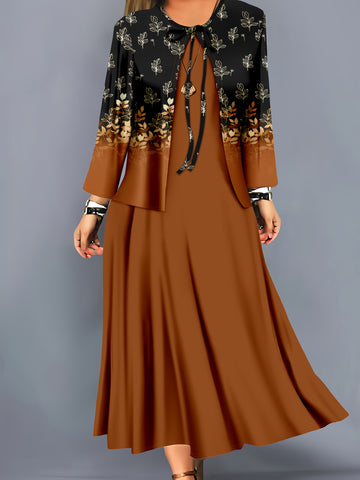 Ensemble Élégant Femme : Cardigan Imprimé et Robe Éteinte