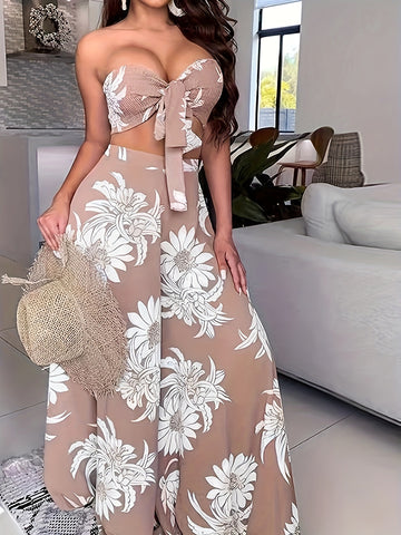 Floral Print Tube Top and Loose Pants Set - Sexy