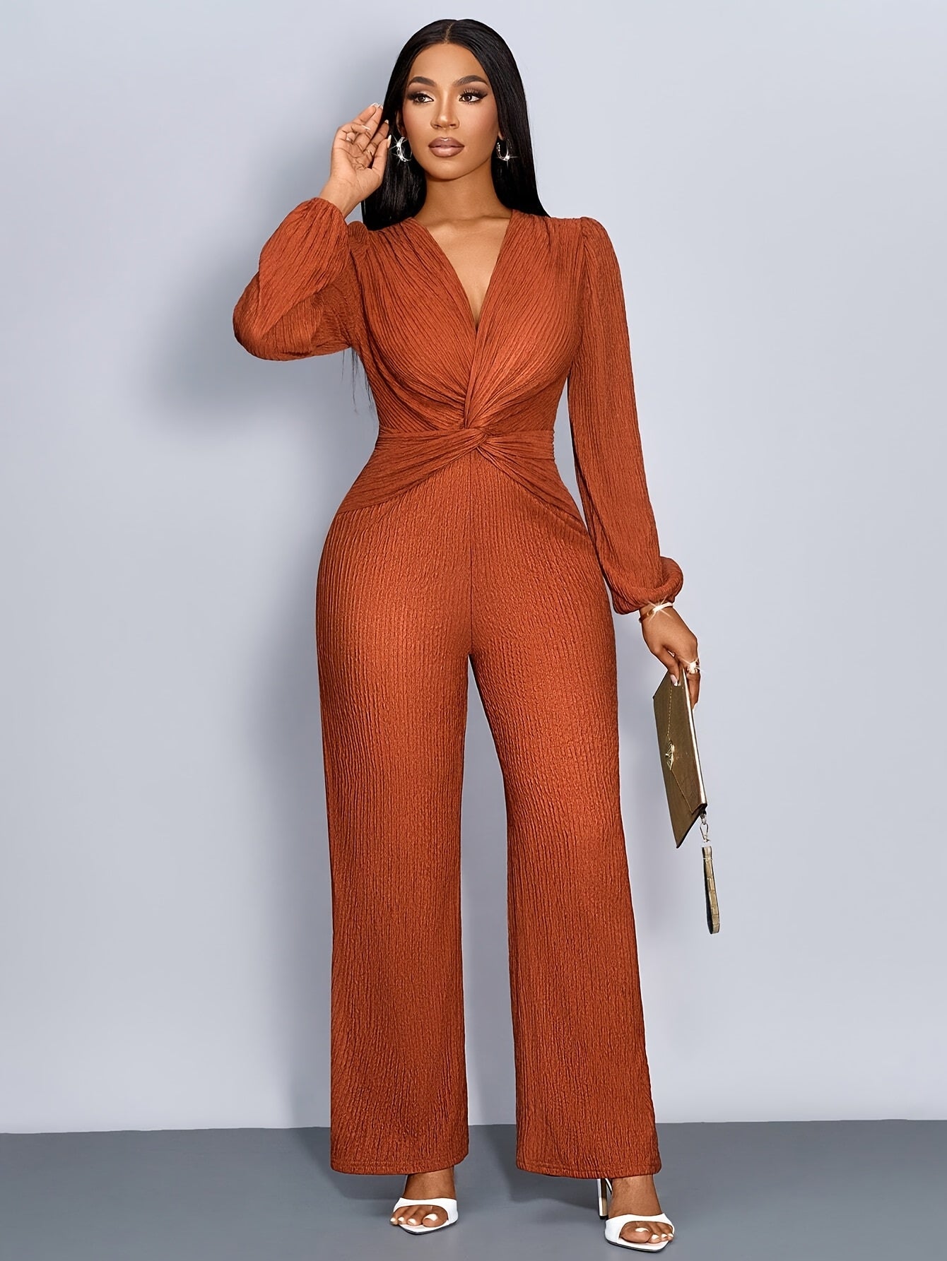 Jumpsuit Élégant à Manches Longues en Viscose pour Femme