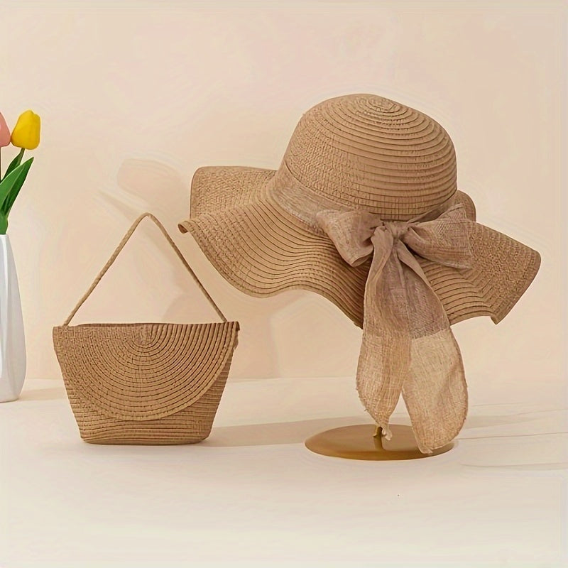 Minimalist Straw Hat and Bag Set in Khaki