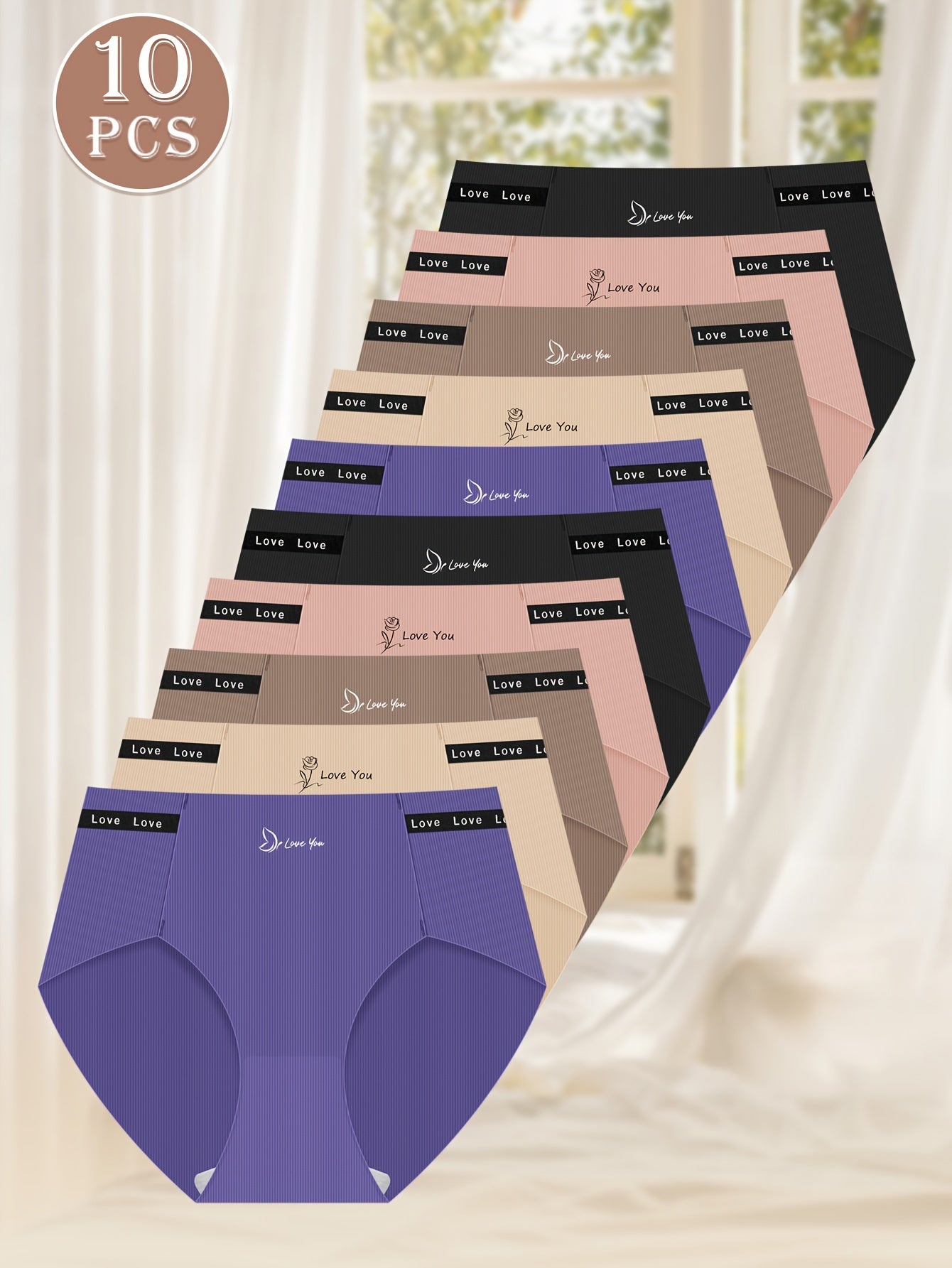 Pack de 10 Culottes Femmes, Taille Mi-Basse, Rayées, Confortables