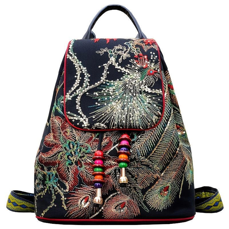 Women's Embroidered Phoenix Backpack - Lightweight and Fancy