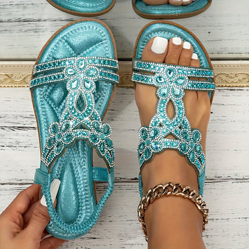 Chic Rhinestone Flat Sandals for Women - Summer 2024