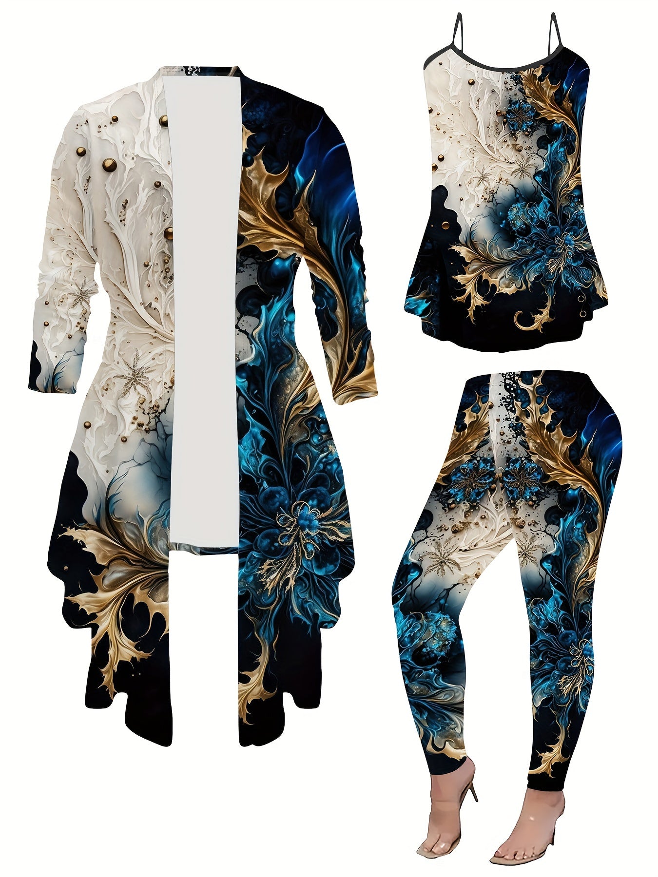 Women's Marble Print Jacket and Pants Set