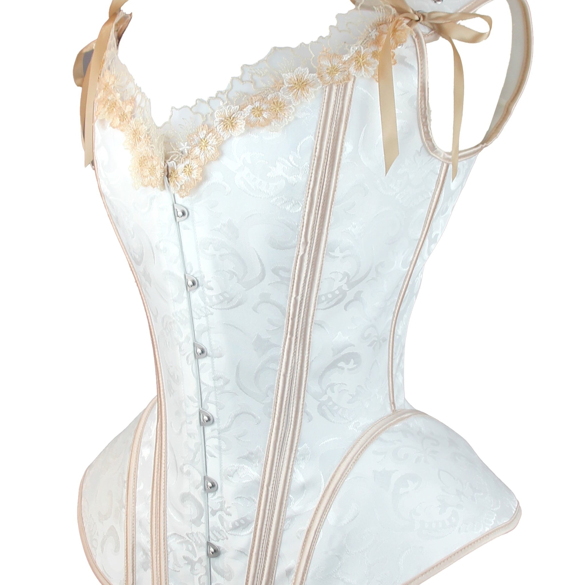 Vintage Victorian White Floral Corset with Tummy Control