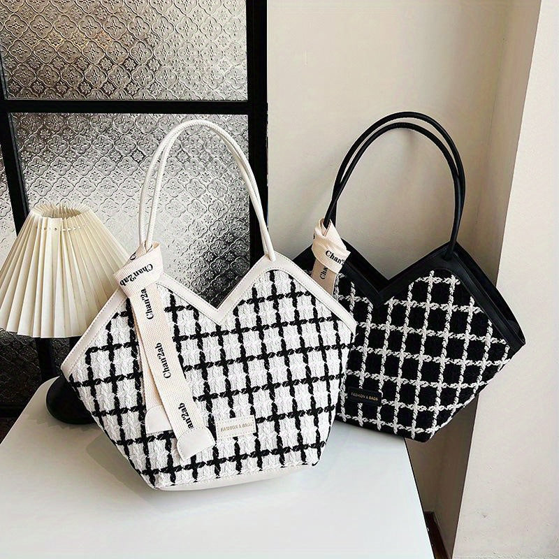 Sac à main tendance en toile à carreaux pour femmes