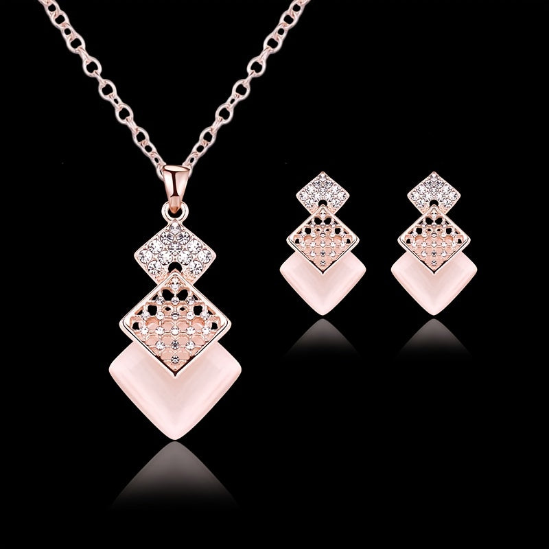 Diamond Cut Cat's Eye Stone Jewelry Set