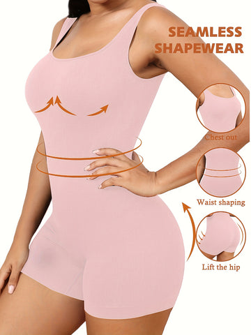 Women's Plus Size Body Shaper - Pink Elastic Romper