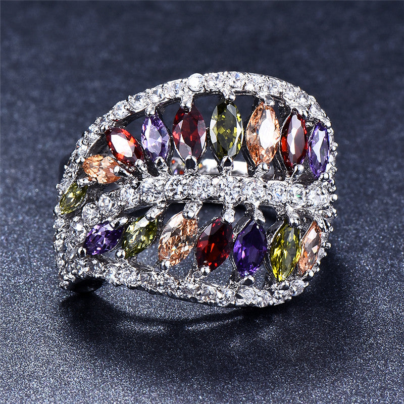 Silver Engagement Ring with Multicolored Zirconia