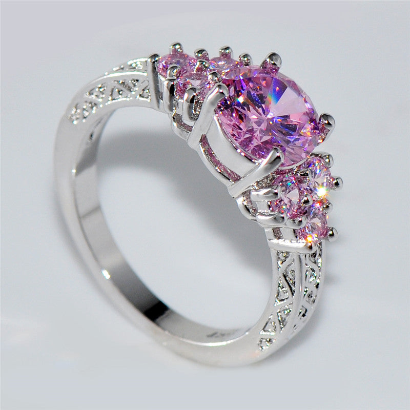 Champagne Pink and Black Cubic Zirconia Wedding Ring for Women