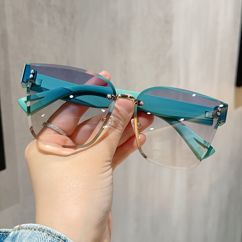 Lunettes de soleil Y2K à monture carrée sans cadre avec bras dégradés teal et gris