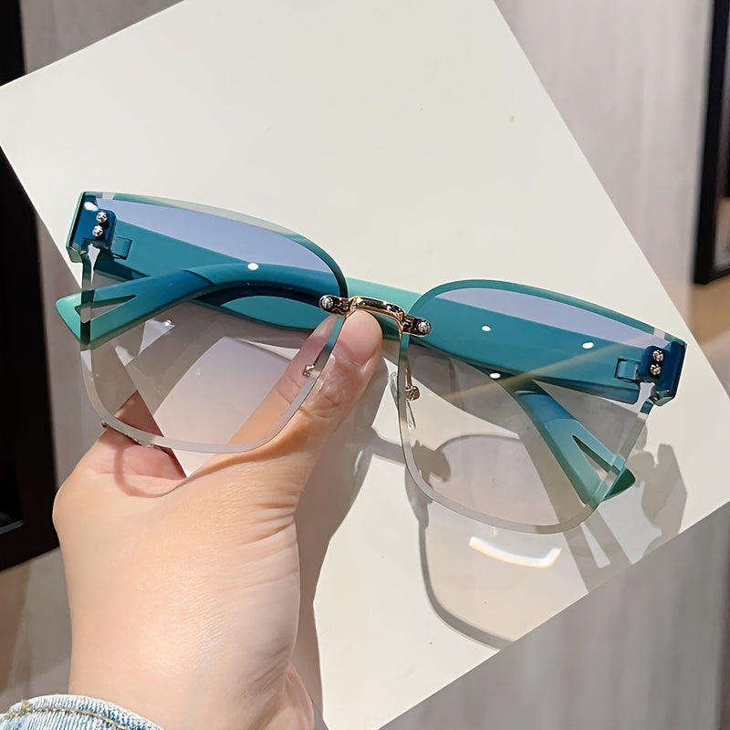 Lunettes de soleil Y2K à monture carrée sans cadre avec bras dégradés teal et gris