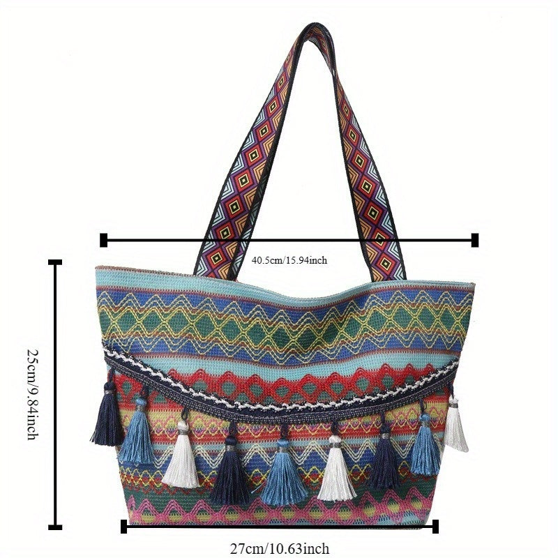 Sac à bandoulière Bohémien avec Franges et Motifs Éthiques