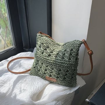 Handmade Paper Shoulder Bag - Solid Color, Zipper Closure