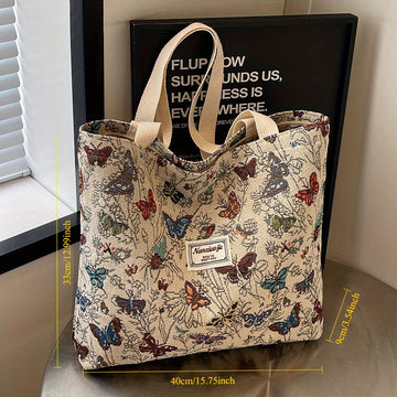 Vintage Floral Butterfly Tote Bag for Women