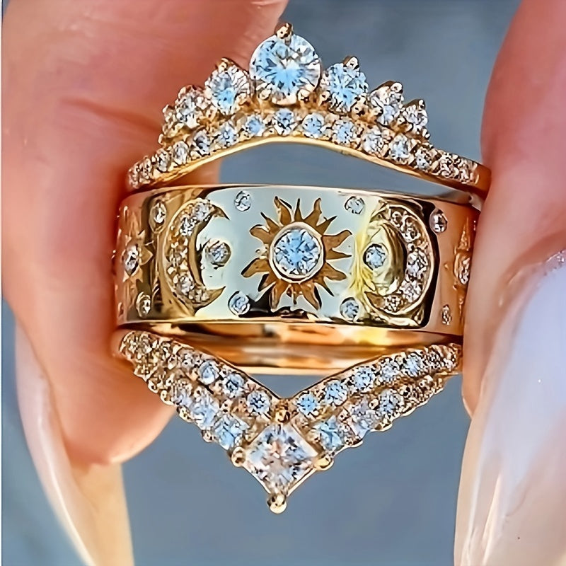 3 Pieces Engagement and Wedding Rings Set for Women