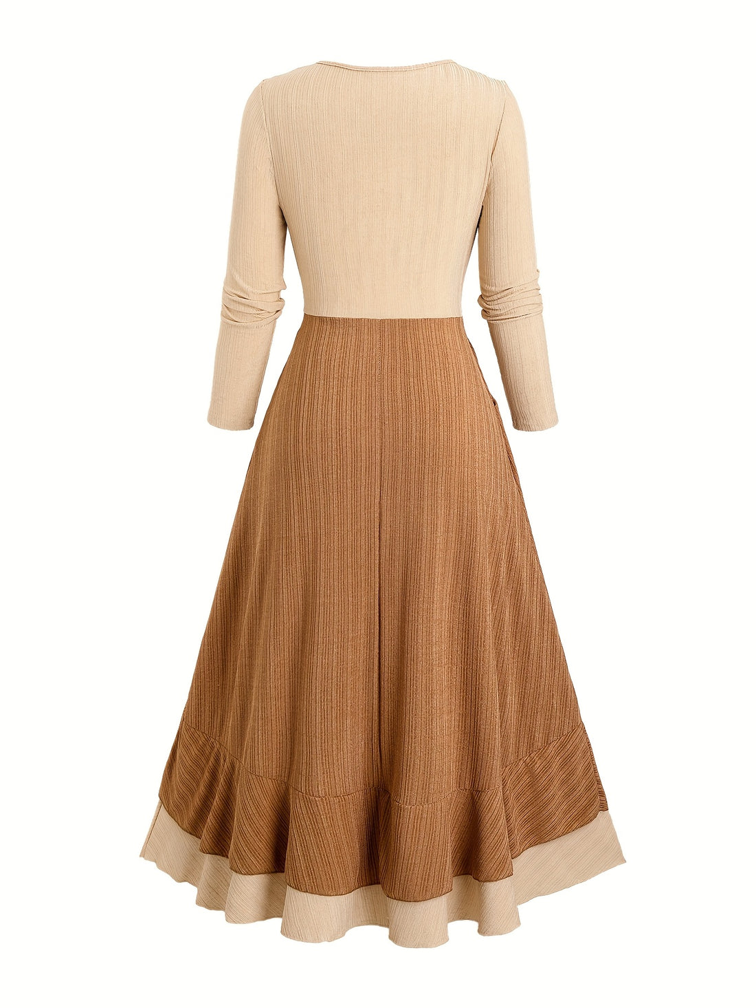 Elegant Patch Dress with Belt and Fringed Pocket