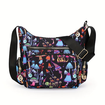 Sac À Bandoulière Élégant Motif Champignon, Papillon et Fleur