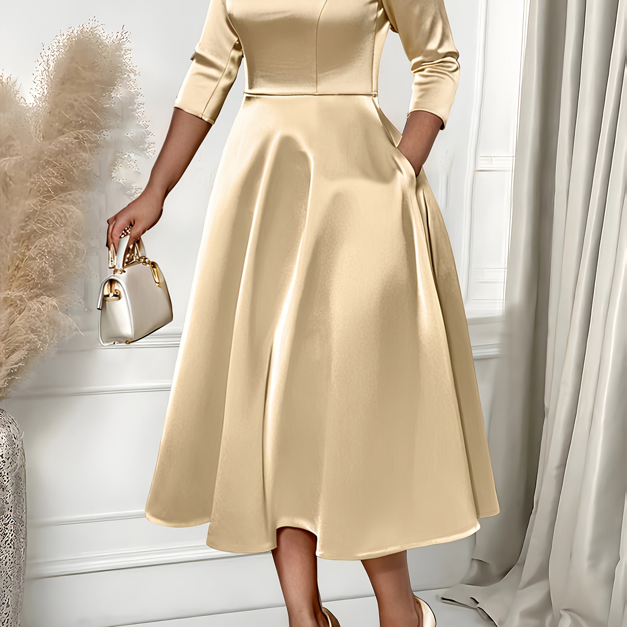 Women's Elegant Round Neck A-Line Dress