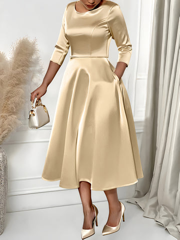 Women's Elegant Round Neck A-Line Dress