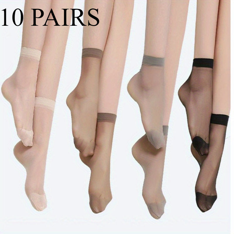 10 Paires de Chaussettes Courtes Transparentes en Dentelle Cristal