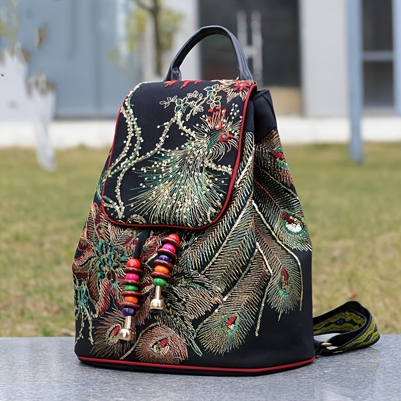 Women's Embroidered Phoenix Backpack - Lightweight and Fancy