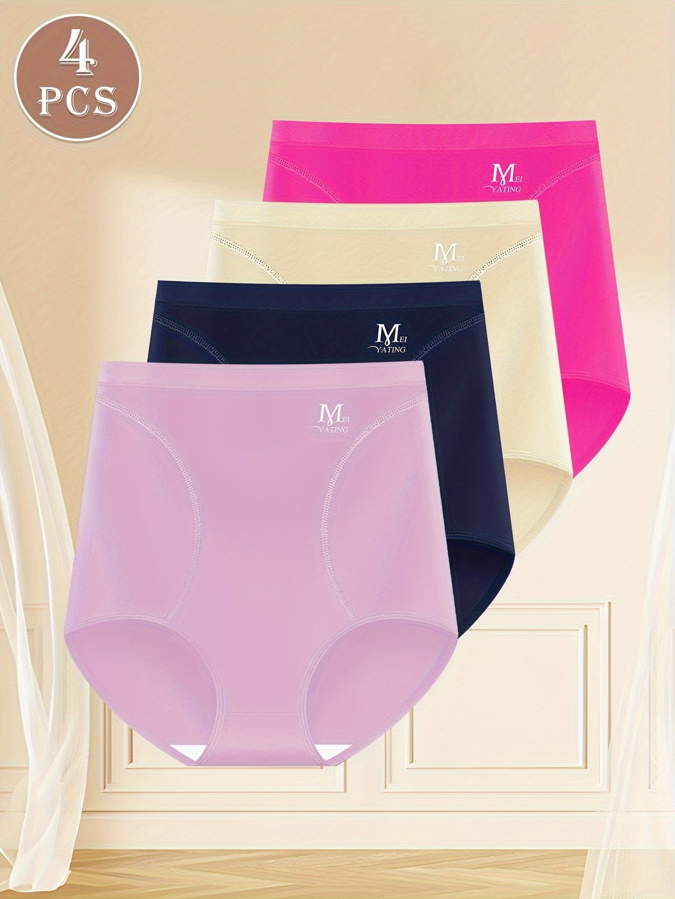 Plus Size High Waisted Elegant Panties - Pack of 4