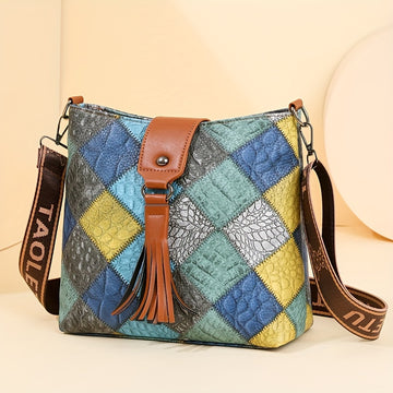 Women's Plaid Faux Leather Shoulder Bag