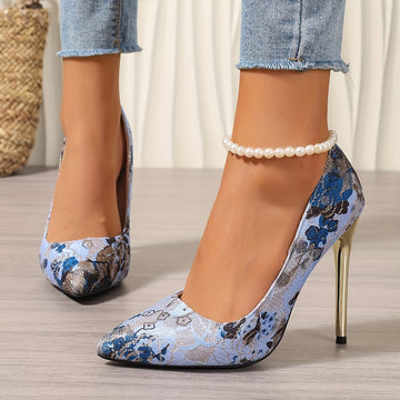 Elegant Embroidered Flower Stiletto Pumps