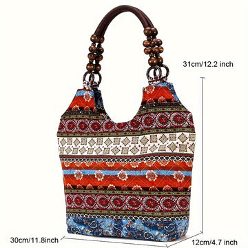 Large Capacity Boho-Chic Tote Bag - Vintage Floral Print