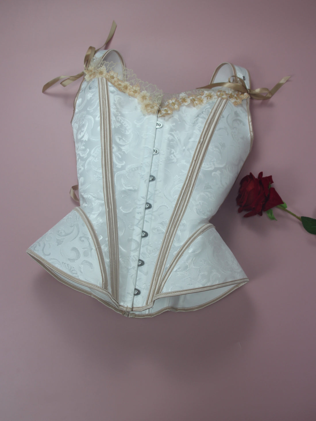 Vintage Victorian White Floral Corset with Tummy Control