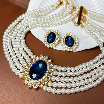 Elegant Pearl and Rhinestone Jewelry Set for Women