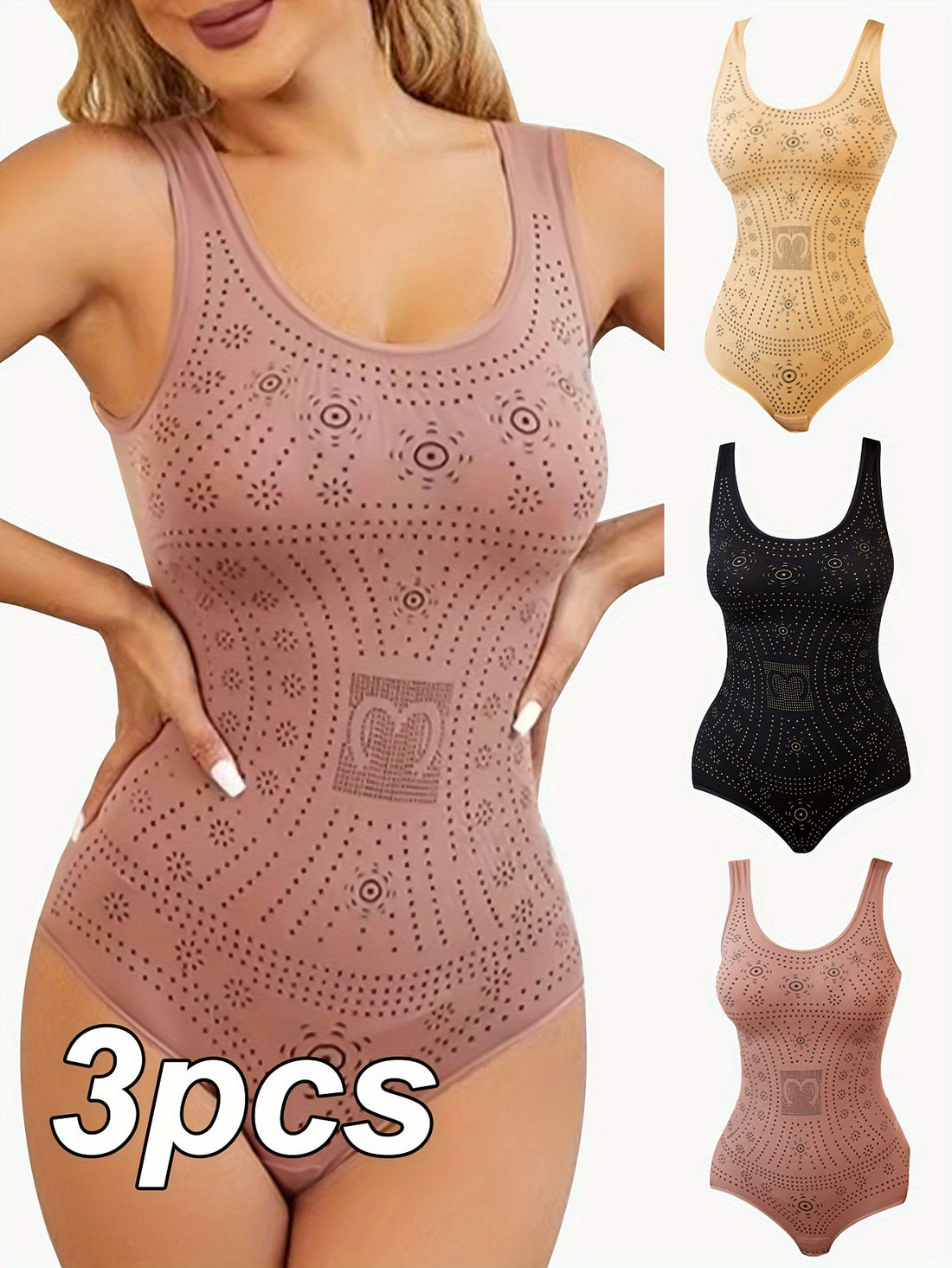 Women's 3-Piece Slimming Bodysuit Set - Nylon &amp; Spandex