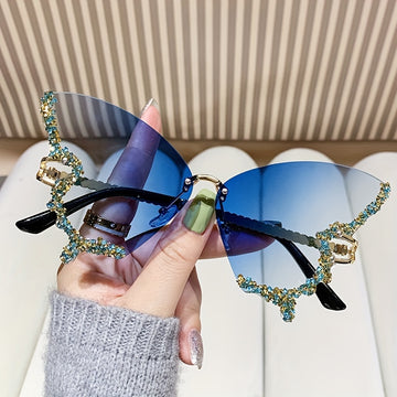 Butterfly Shaped Metal Rimless Glasses with Rhinestones - 2pcs