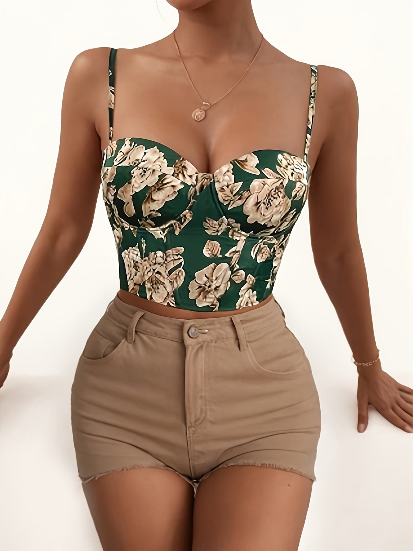 Corset Off-Shoulder à Imprimé Floral