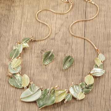 Leaf Shaped Earrings and Necklace Set