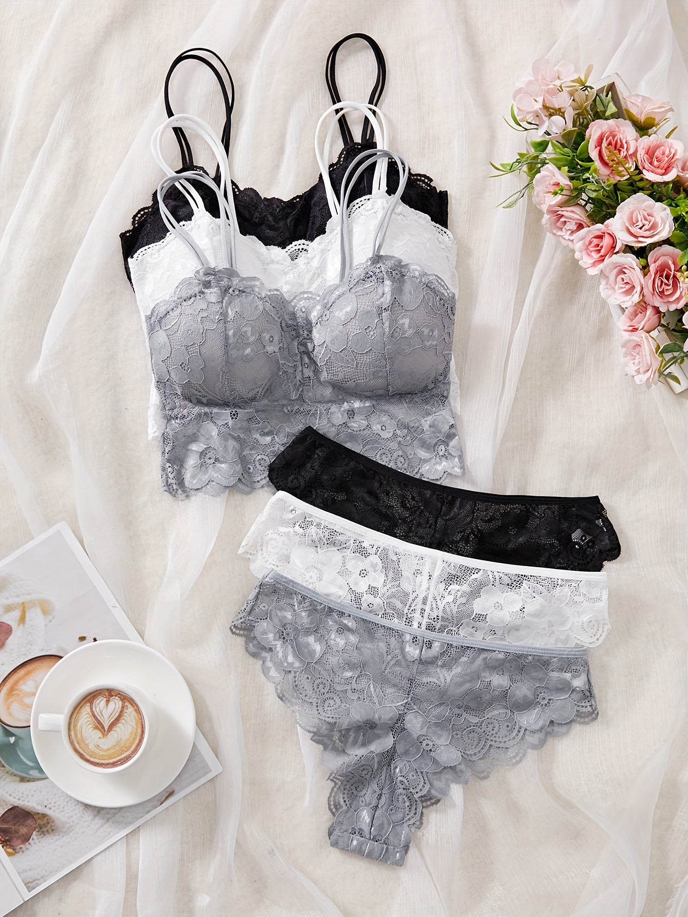 Ensemble de Bralette en Dentelle Sexy Style Français