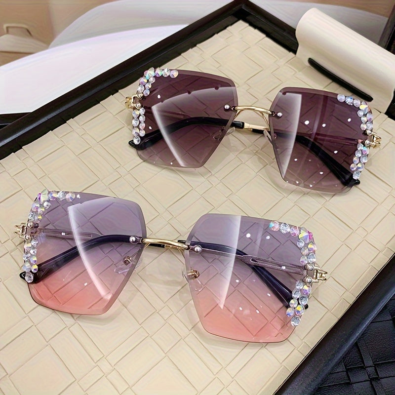 Lunettes de soleil en métal avec strass pour femmes