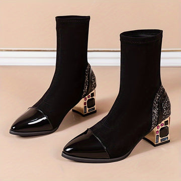 Chic Rhinestone Mid-Calf Boots for Women - Comfort and Elegance