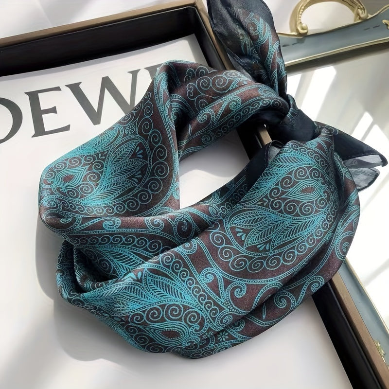 Elegant Paisley Print Mulberry Silk Square Scarf