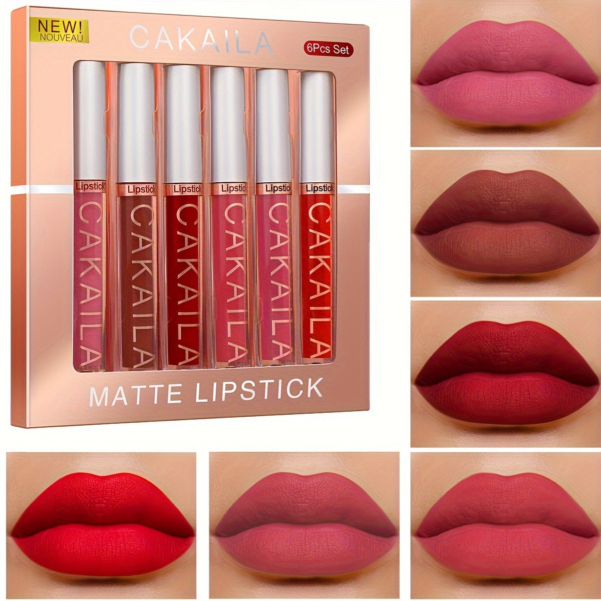 Set of 6 CAKAILA Velvety Lipsticks - Long-lasting and Waterproof