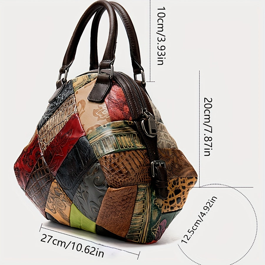 Sac Tote Ethnique en Cuir Véritable Multicolore