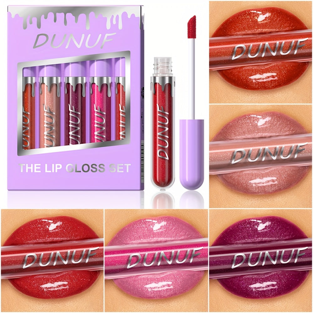 Set of 5 Long-Lasting Lip Glosses - Mixed Shades &amp; Reds