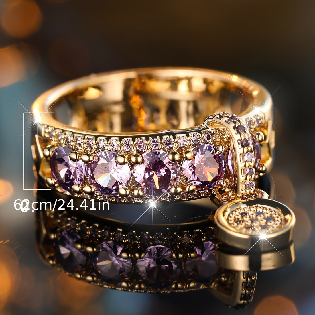 Bague en Cuivre Boho avec Pendentif Disque Violet