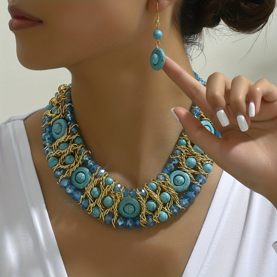 Boho-Chic Jewelry Set for Women - Colorful Necklace &amp; Earrings