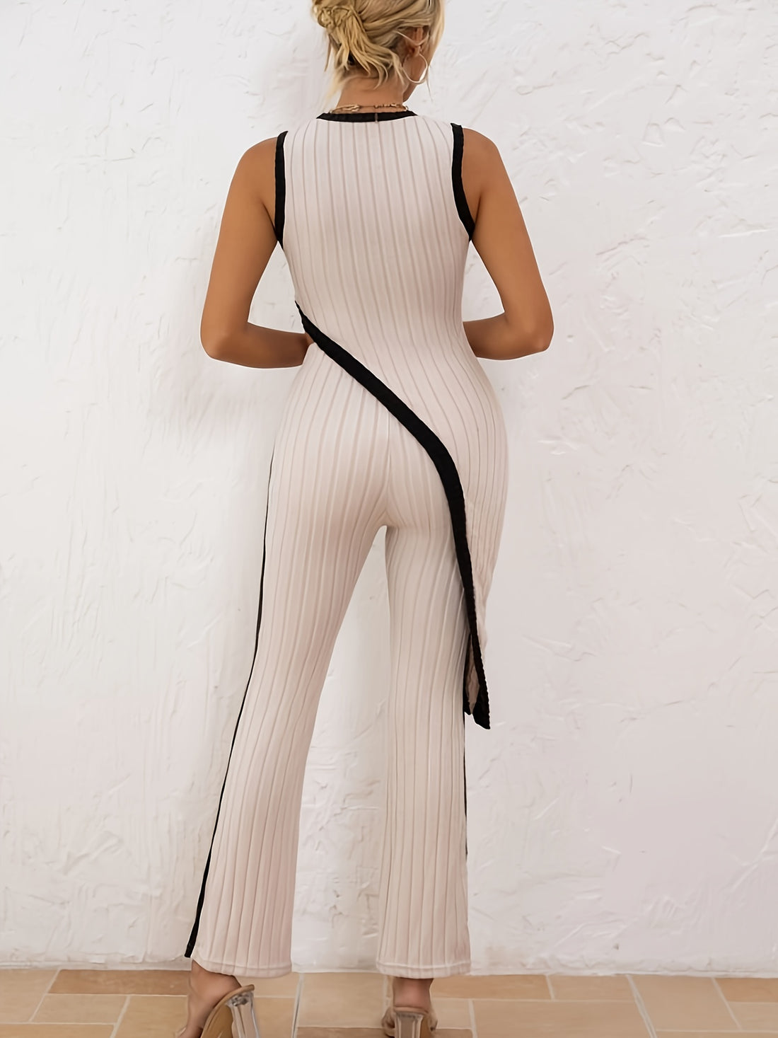 Asymmetrical Round Neck Sleeveless Top and Pants Set