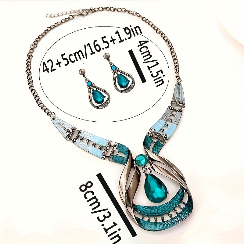 Collier et Boucles d'oreilles en Gemmes de Luxe avec Goutte d'Eau