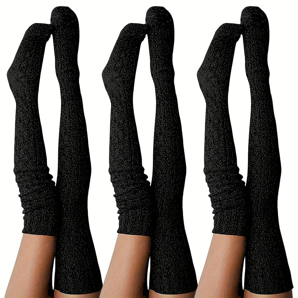 3 Pairs of Comfortable Knitted Knee High Socks for Women