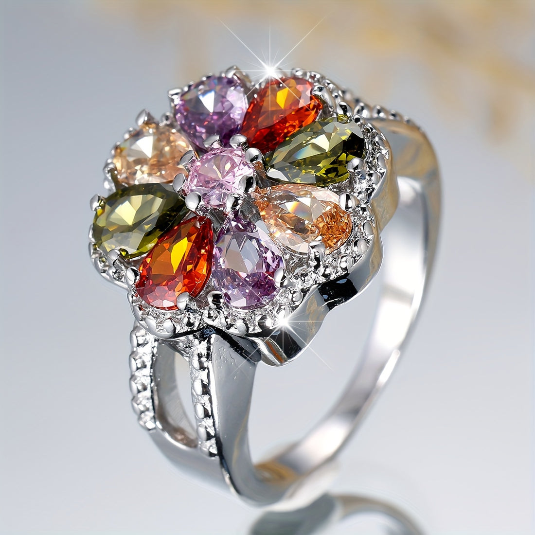 Elegant Floral Cubic Zirconia Ring