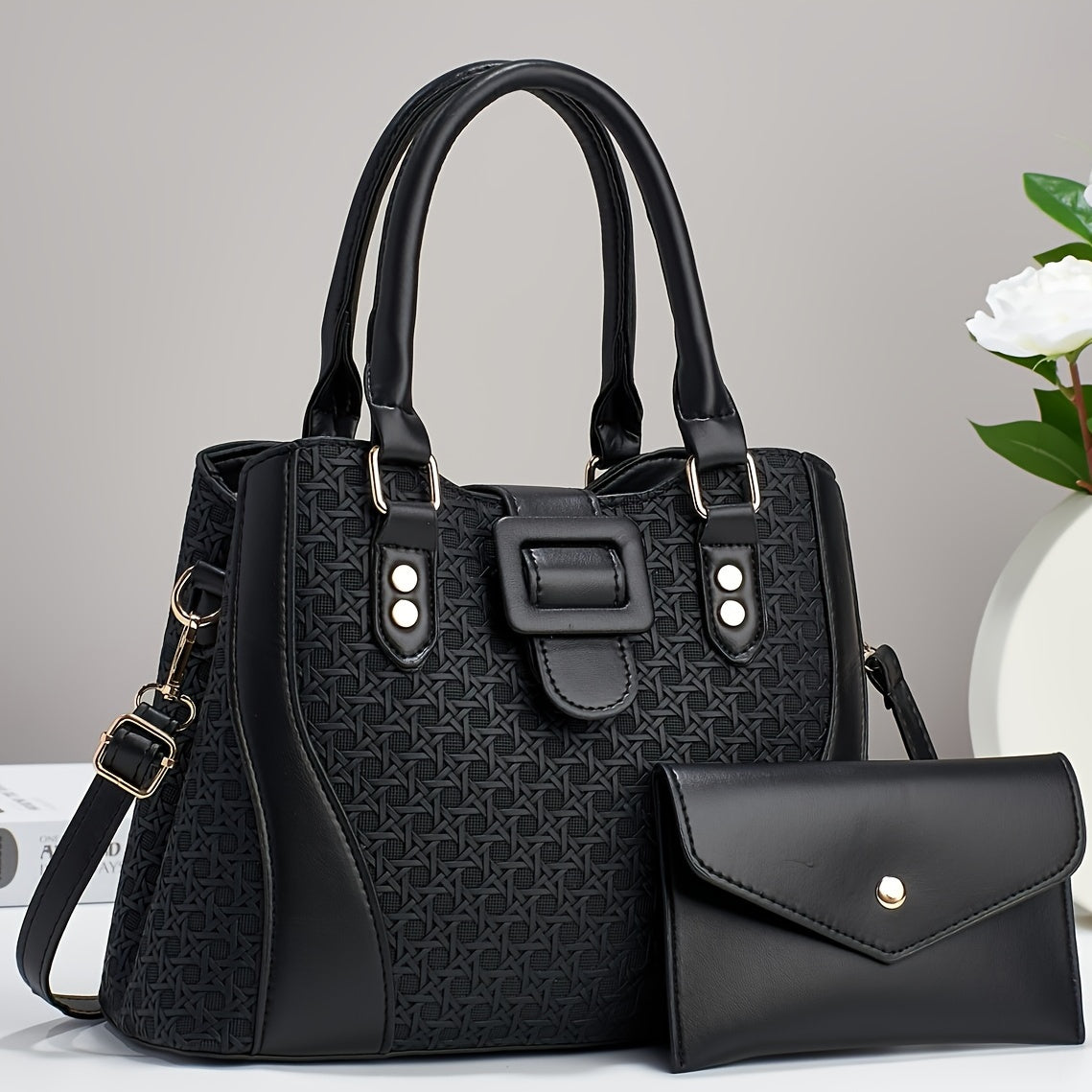 Women's Fashionable Two-Piece Woven Handbag